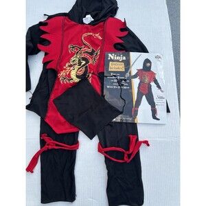 Kids Ninja Costume Large 10-12 Red Black Dragon Halloween Outfit